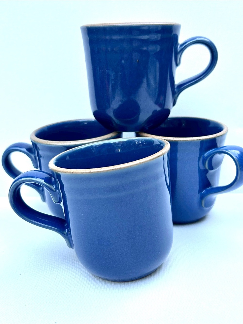 Vintage Noritake Blue Stoneware  Mugs - Set of 4